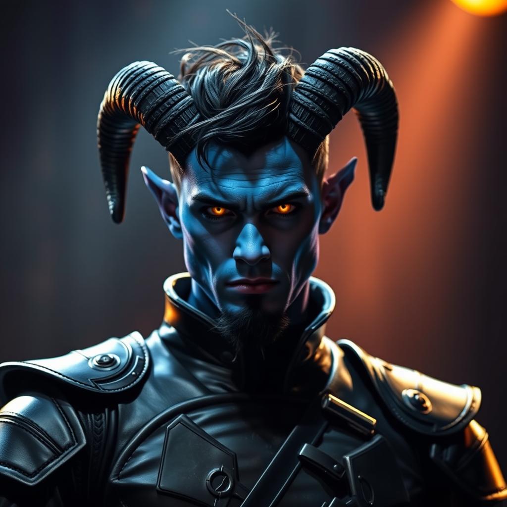 Intense Blue Tiefling Character Art