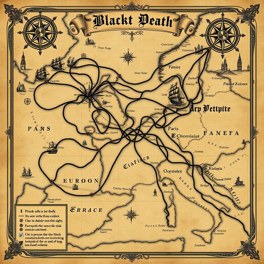 Uncover the Dark Journey: Vintage Map of the Black Death