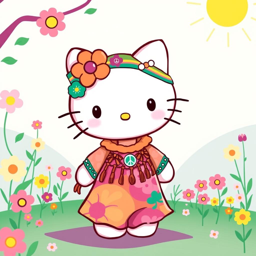 Whimsical Hello Kitty with a Hippie Twist