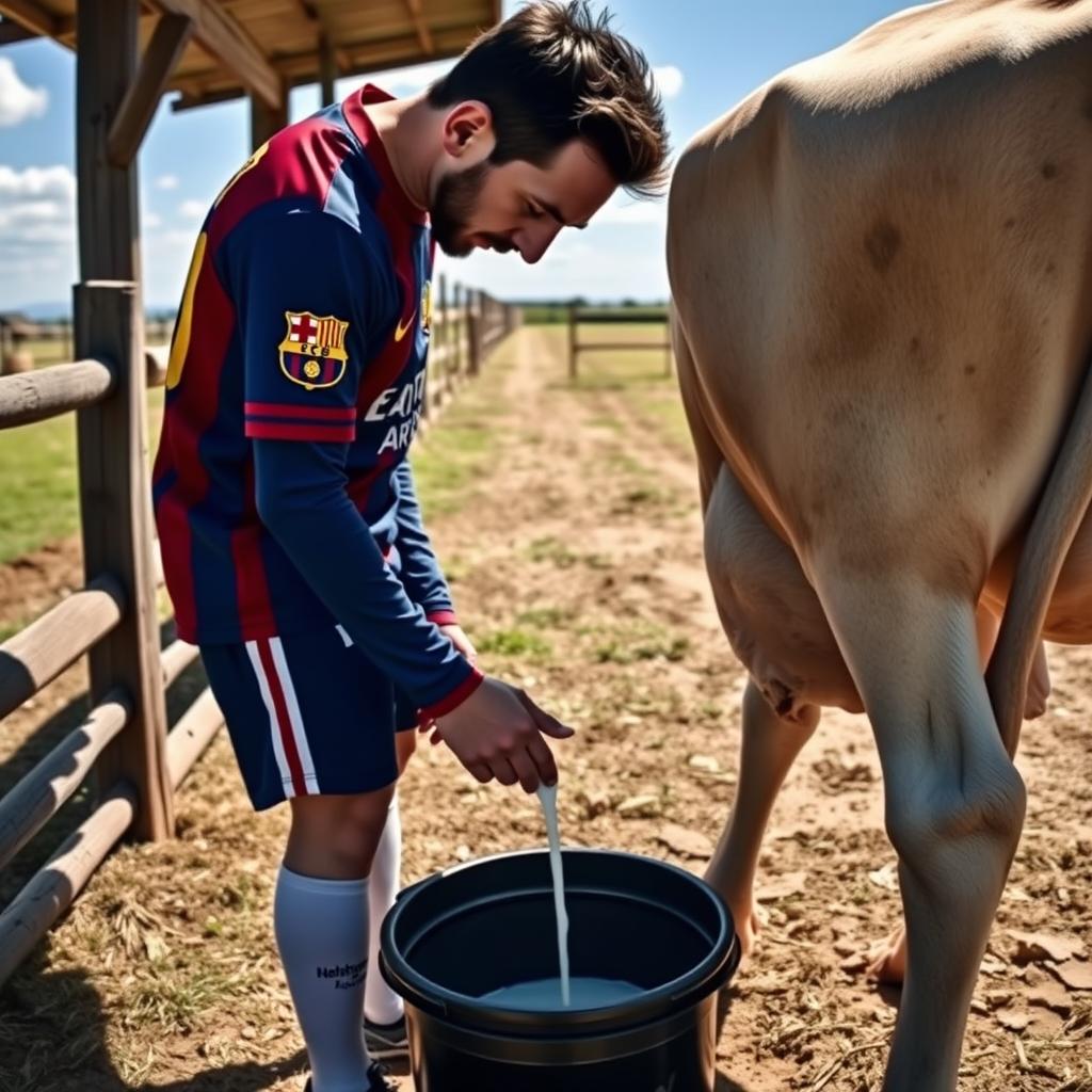 Messi Milking a Cow: A Unique Blend of Football & Farm Life