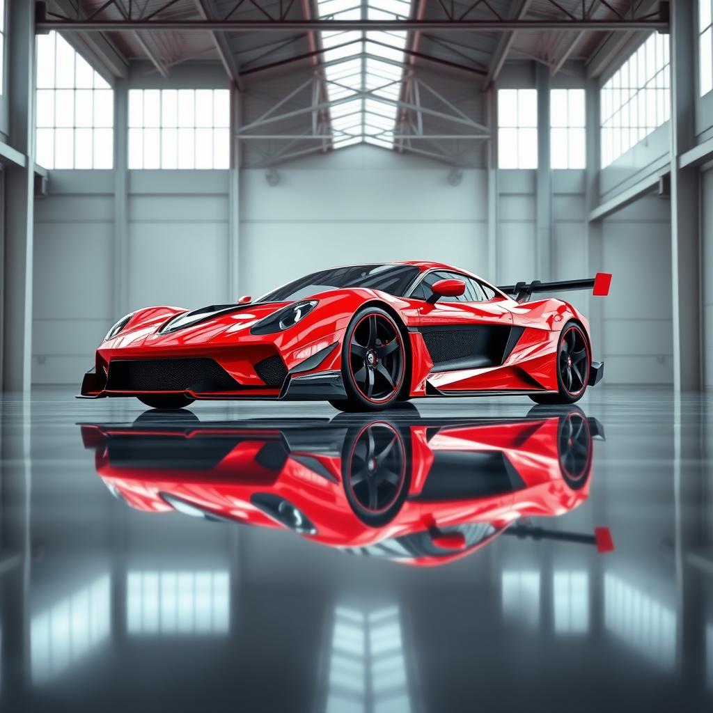 Rev Up Your Imagination: Red Sports Car in a Warehouse