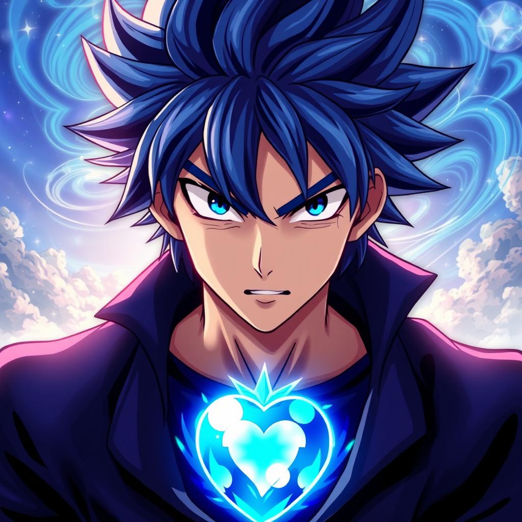 Dramatic Anime Male with Spiky Blue Hair