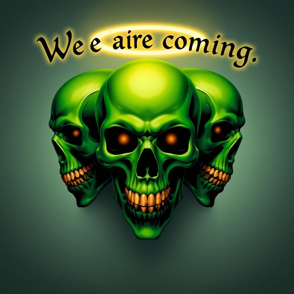 Mystical Green Skulls with Golden Teeth