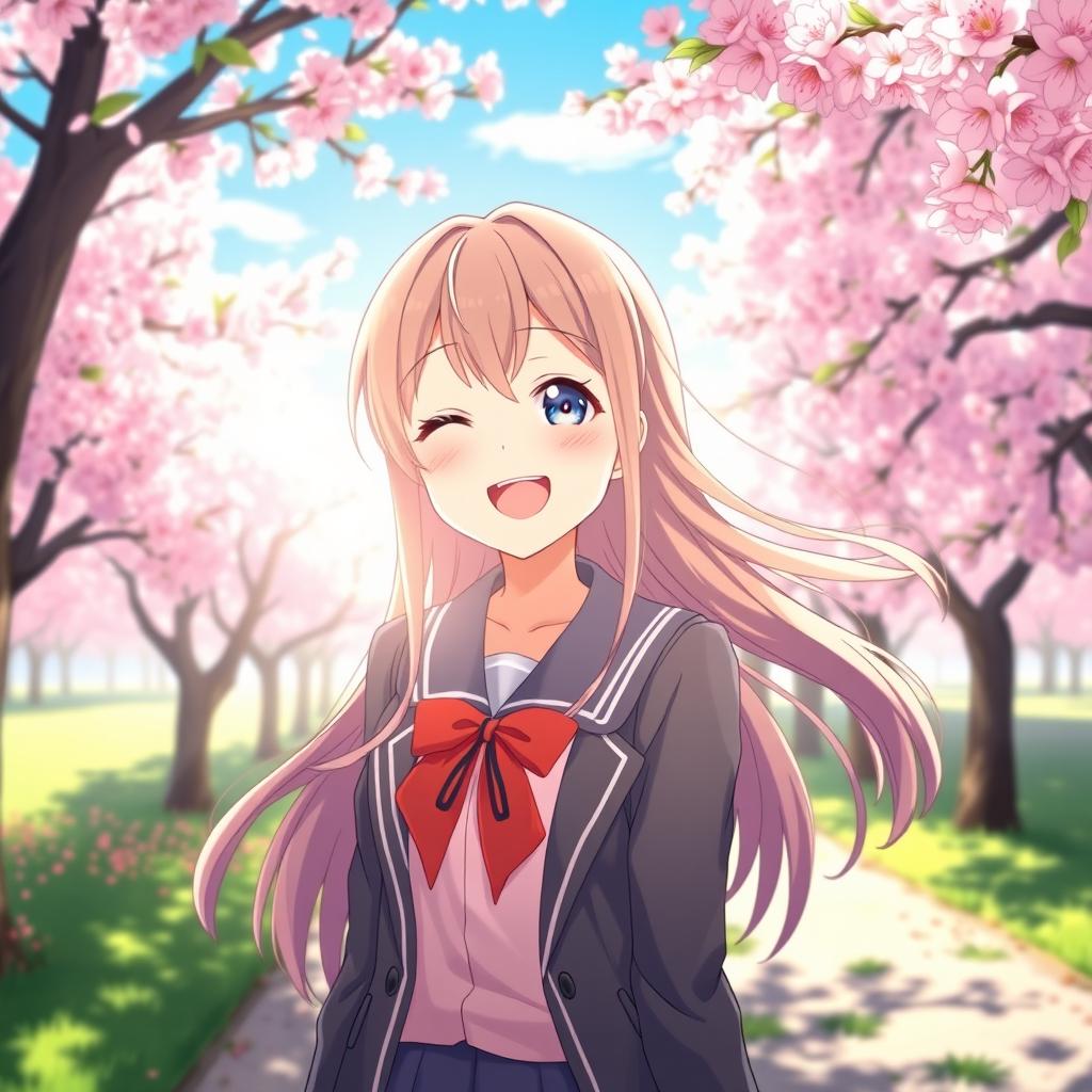 Anime Girl in Cherry Blossom Park