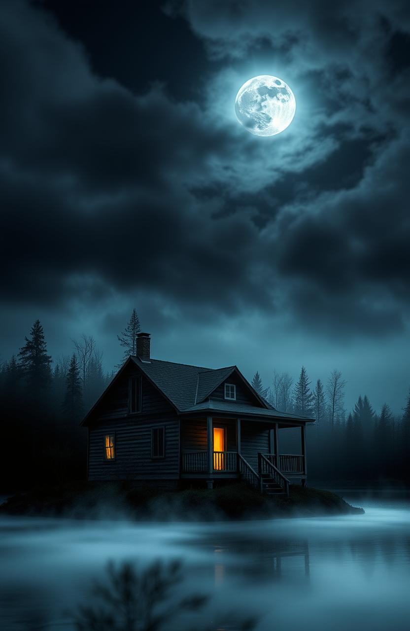 Mysterious Cabin by the Misty Lake