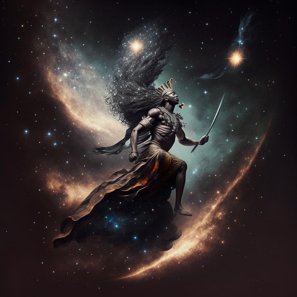 Ogun: The Yoruba God of Iron Soaring Through Galaxies