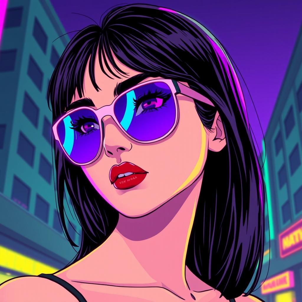 Confident 90s Anime Girl with Black Hair