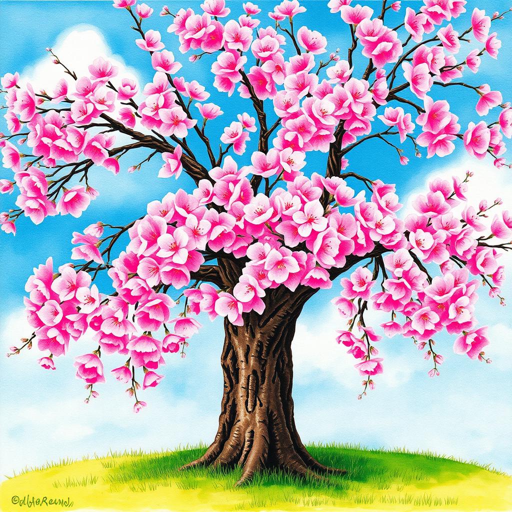 Vibrant Cherry Blossom Watercolor