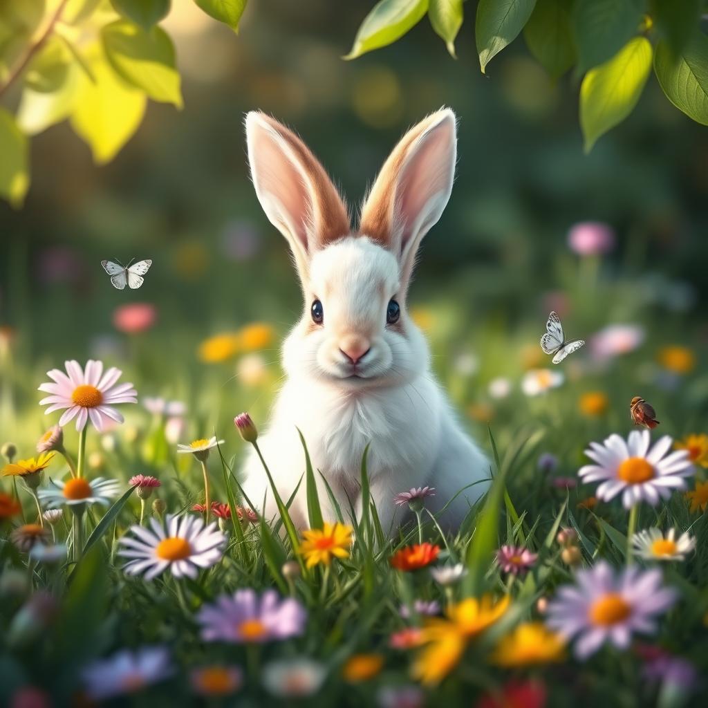 Adorable Bunny in a Flower-Filled Meadow