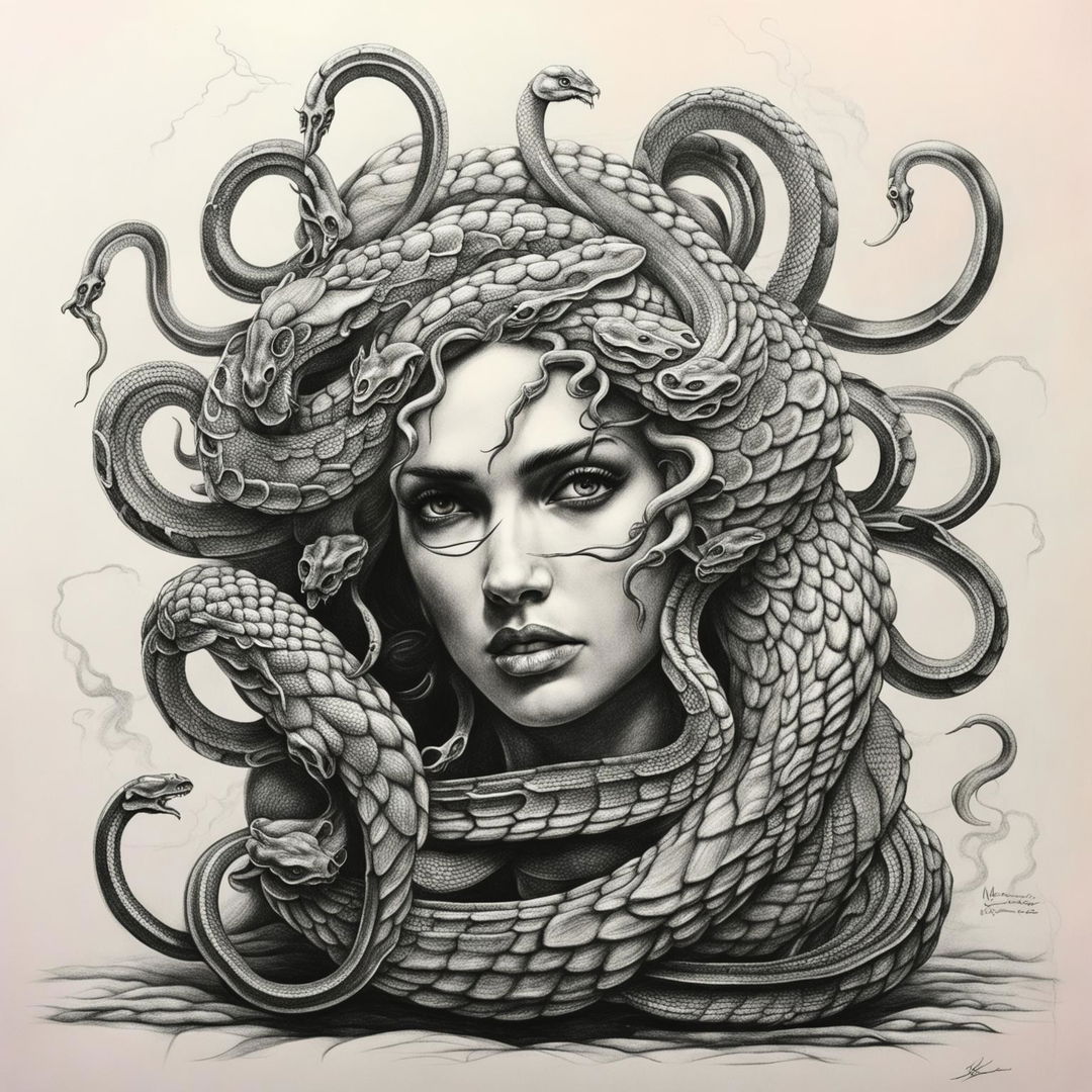 Medusa: A Stunning Black & White Pencil Drawing