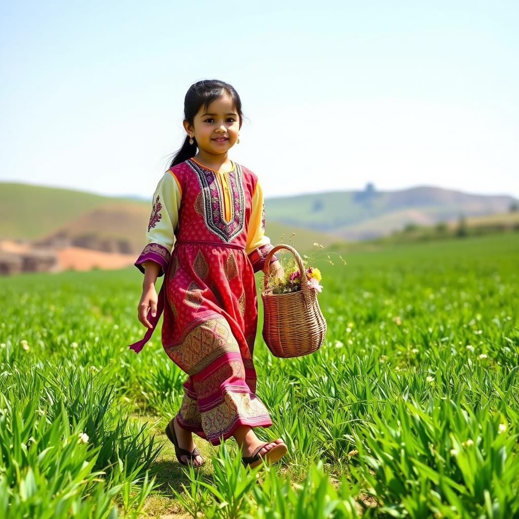 Elegance in Motion: Young Girl in Traditional Rashti Clothing