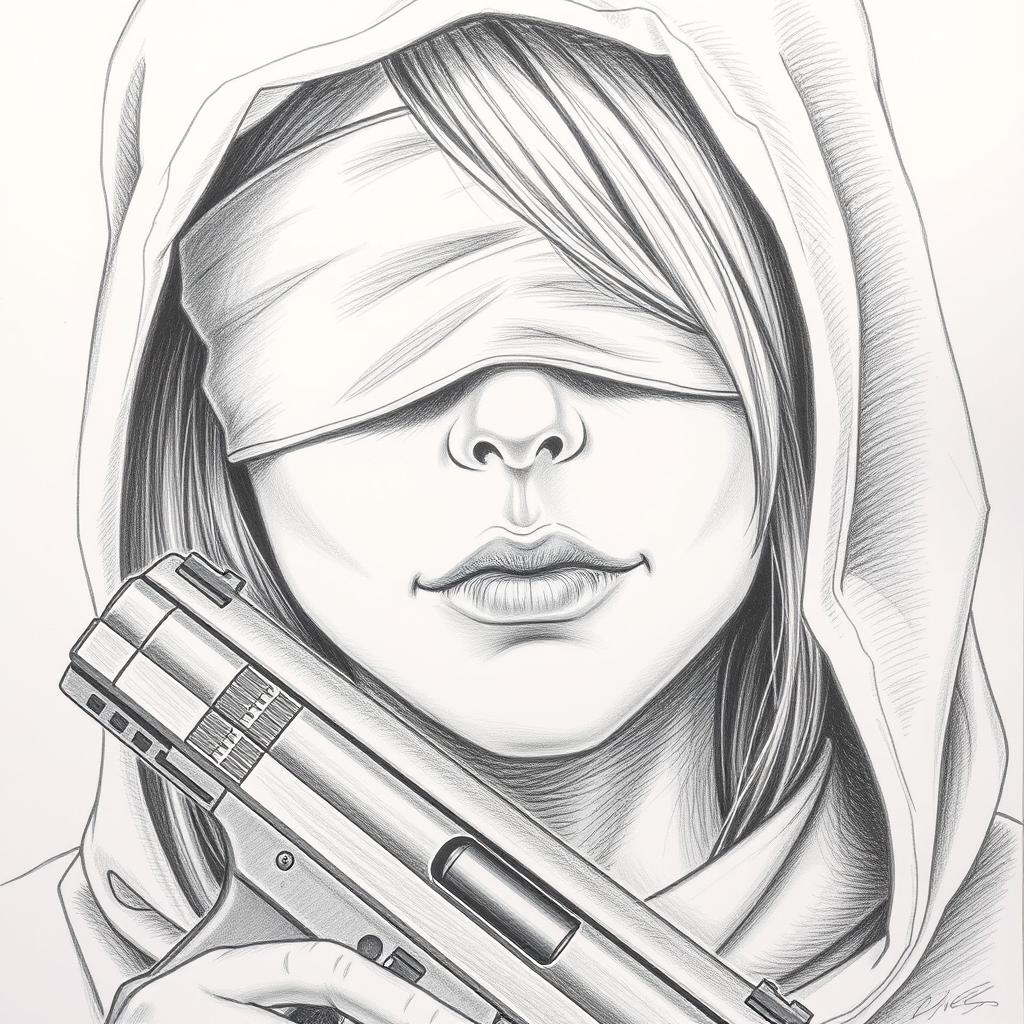 Enigmatic Elegance: Hooded Beauty Drawing