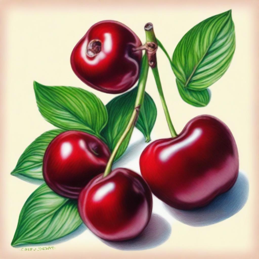 Vibrant Cherry Drawing: A Masterpiece of Colored Pencil Art