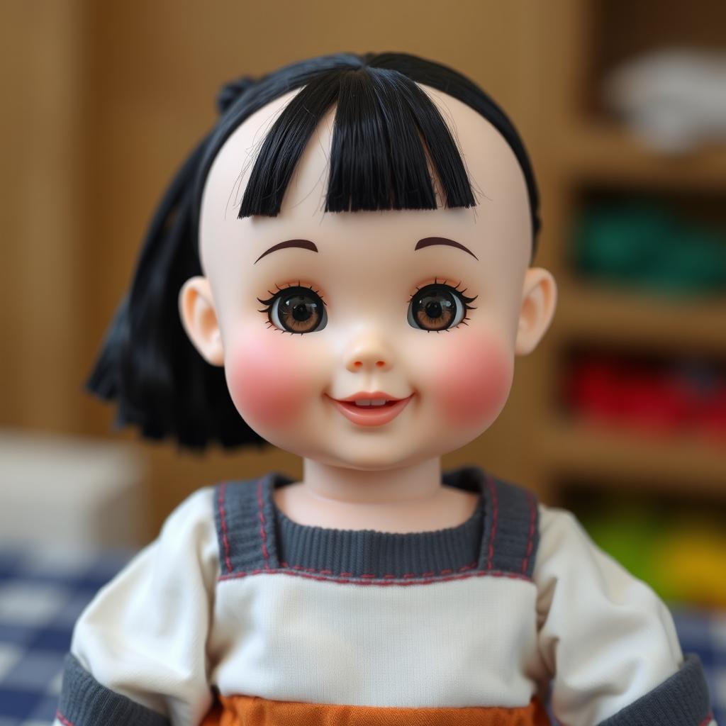 Charming Doll with Big Cheeks and Smiling Lips