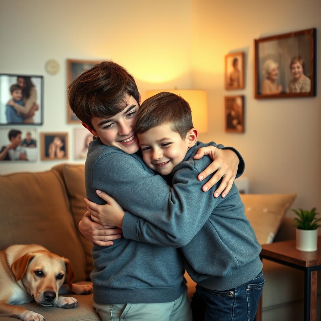 Heartfelt Brotherly Hug: A Family Moment