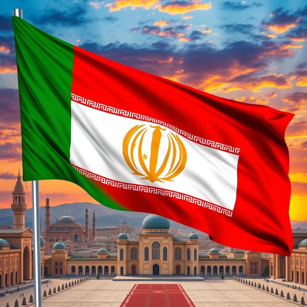 Artistic Interpretation of the Iranian Flag with Pahlavi Emblem