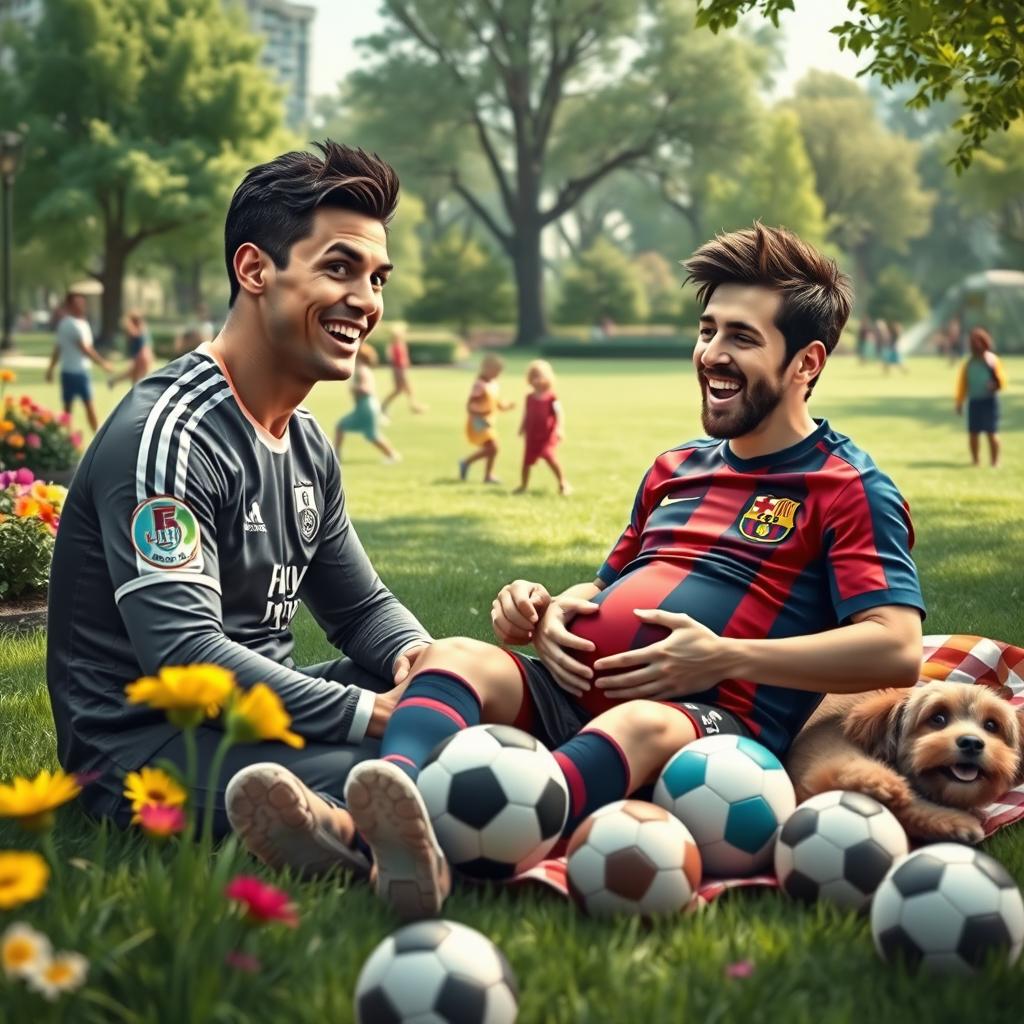 Messis Playful Moment: Expecting in the Park with Ronaldo