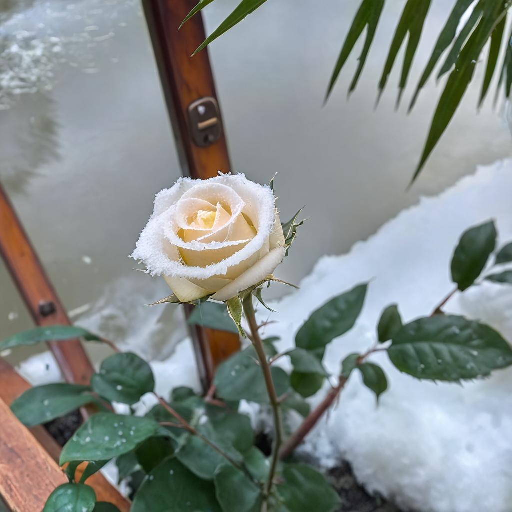 Winters Embrace: Frosted Rose in Snow