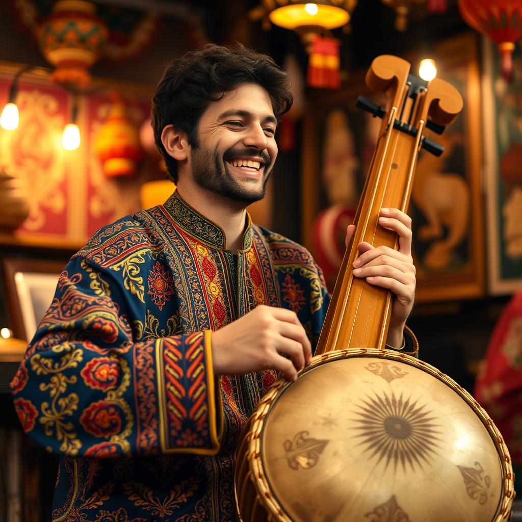 Joyful Tombak Player: Celebrating Iranian Tradition