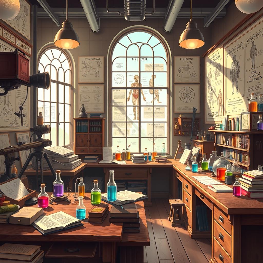 Explore a Vibrant 1930s Anime-Style Laboratory Background