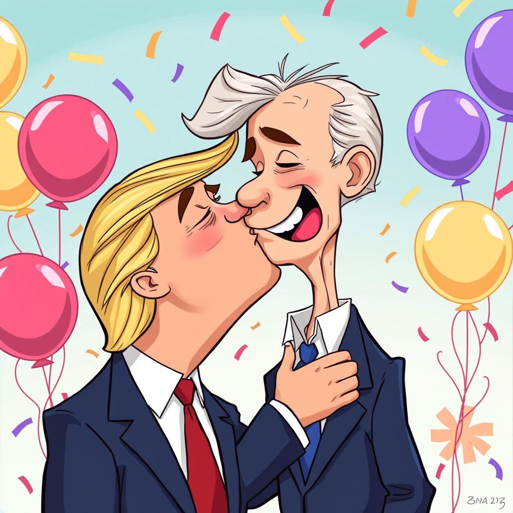 A Comical Kiss: Trump & Biden Unite!