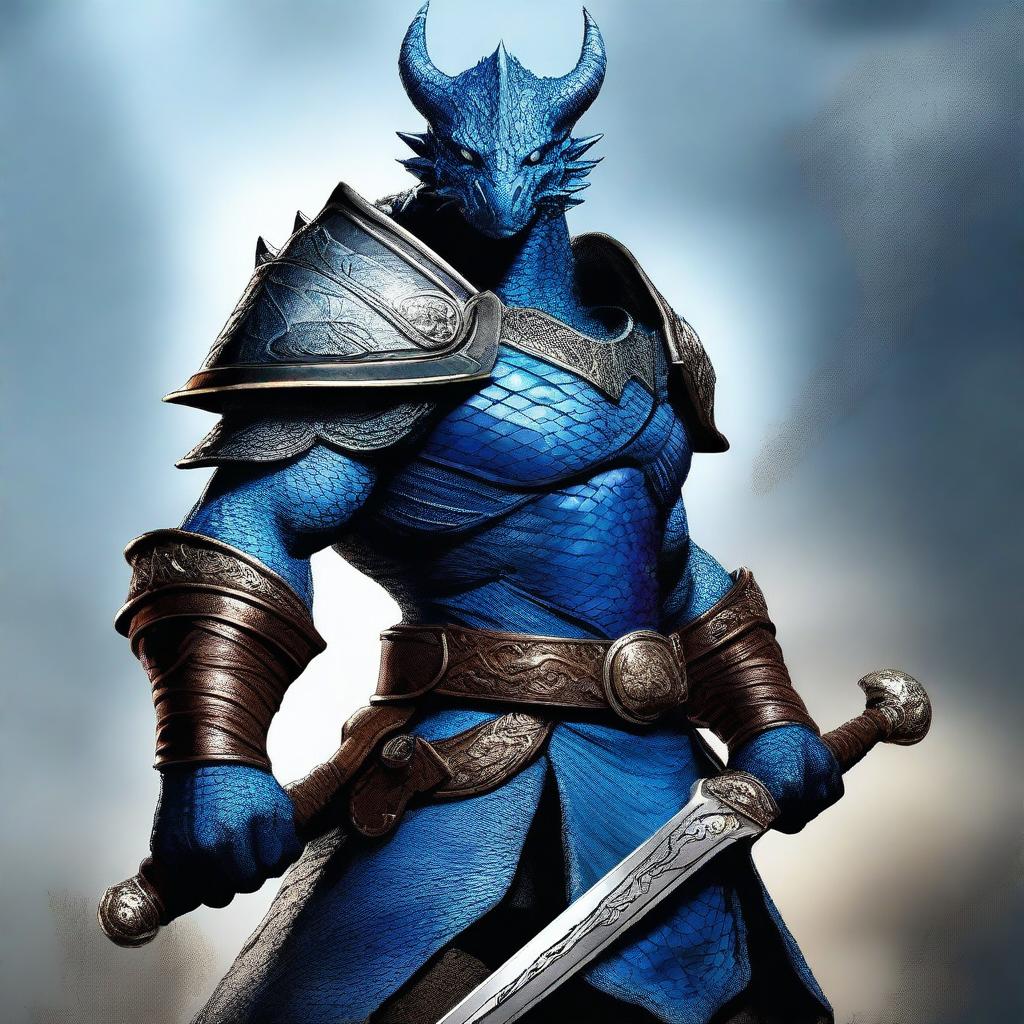 Blue Dragonborn Fighter: Unleash the Fury