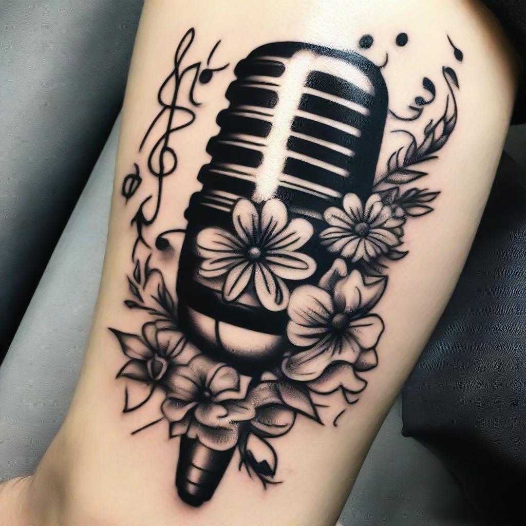 Vintage Microphone Tattoo: Music Meets Nature