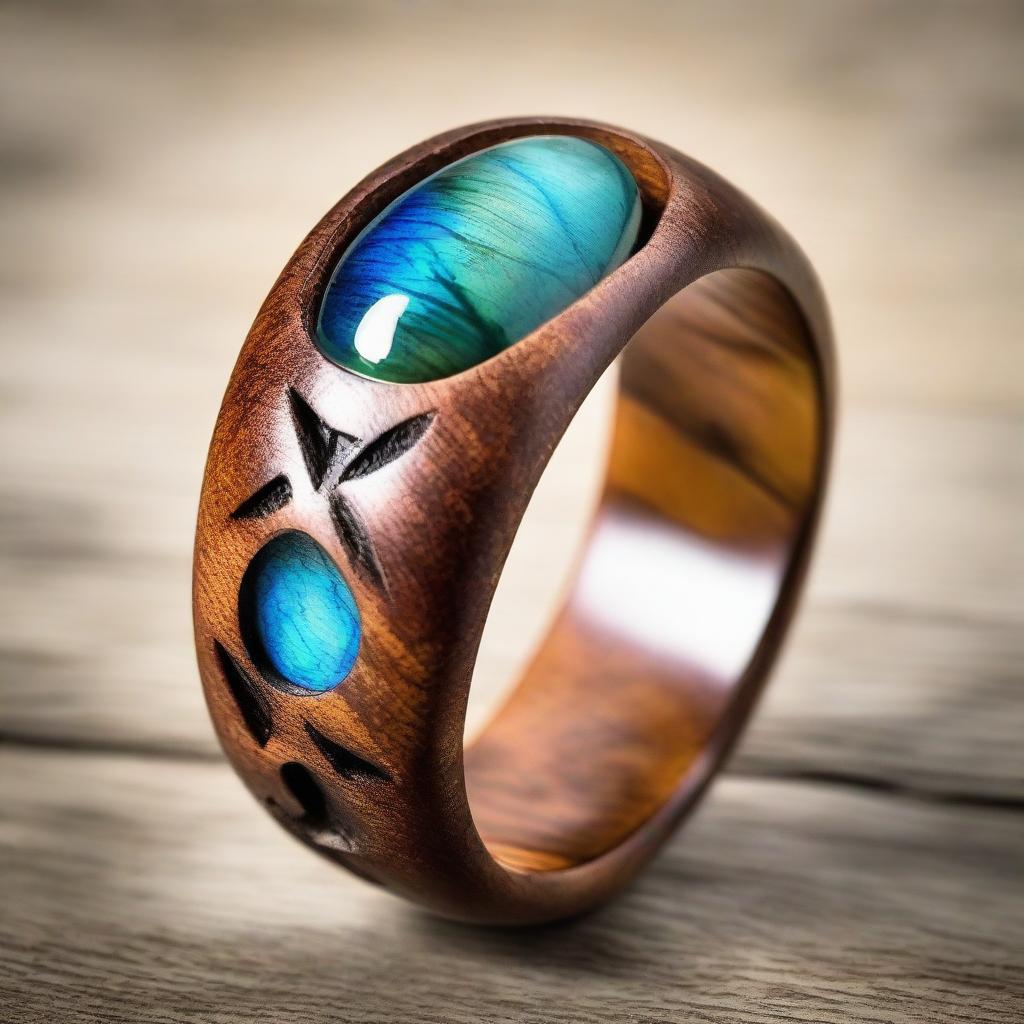 Elegant Labradorite & Wood Ring